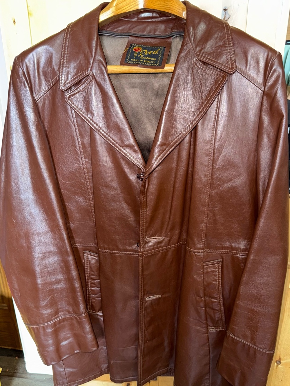 Reed Brown Leather Button-Front Coat